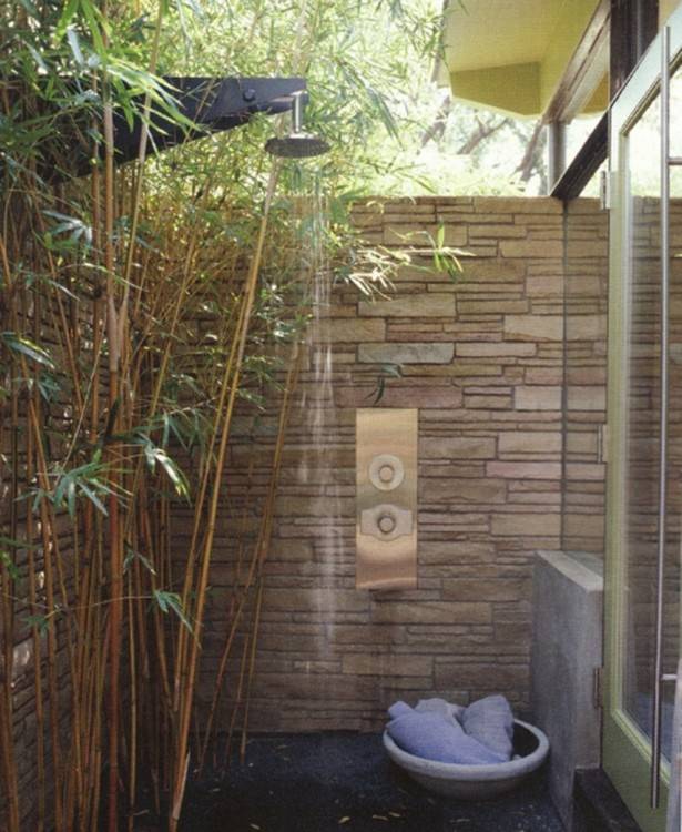 Image Source: Outdoor Shower in White Outhouse, Backyard Outdoor Shower with Yellow Curtains, Outdoor Rain Shower, Wooden Shower on Side of House,