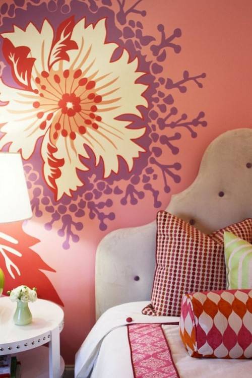 accent pillows and feature wall add chevron pattern to the stylish kids  room [