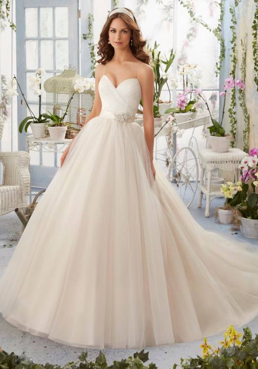 Tulle Plus Size Wedding Dress with Illusion Straps Style, Soft White